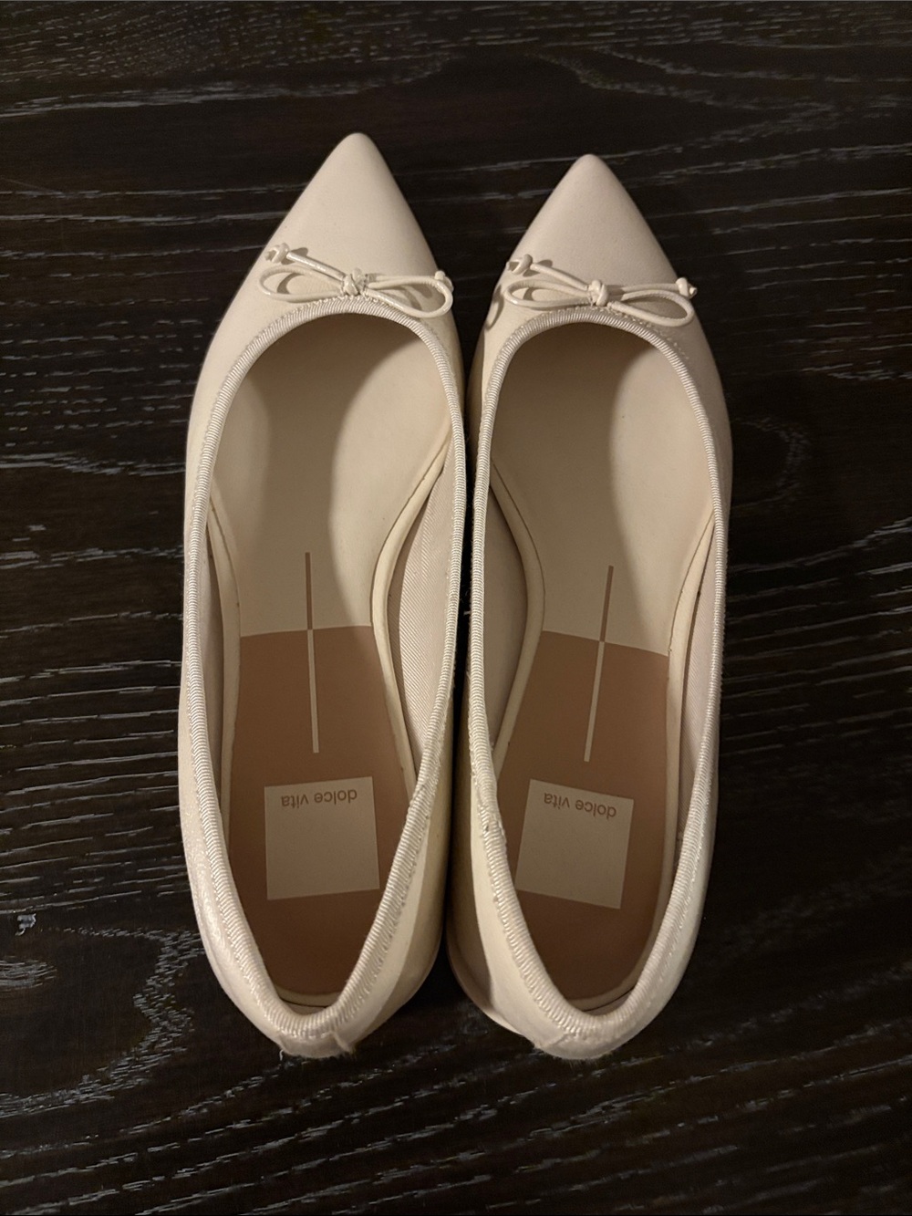 Dolce Vita Cream Pointed Patent Ballet Flats with Bow - Picture 3 of 4